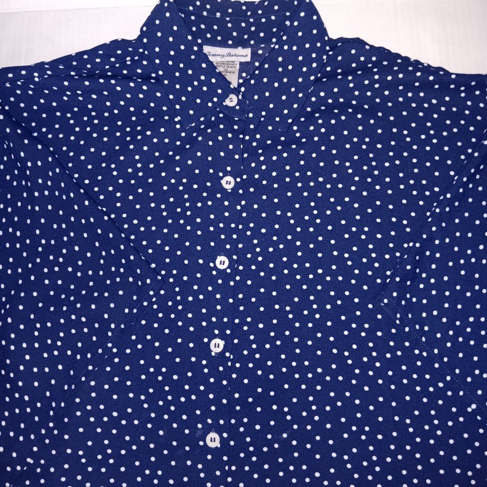 TOMMY BAHAMA SEA SWELL BOYFRIEND TUNIC BEACH COVER-UP POLKA DOT BLUE WHITE L/XL - Picture 2 of 11